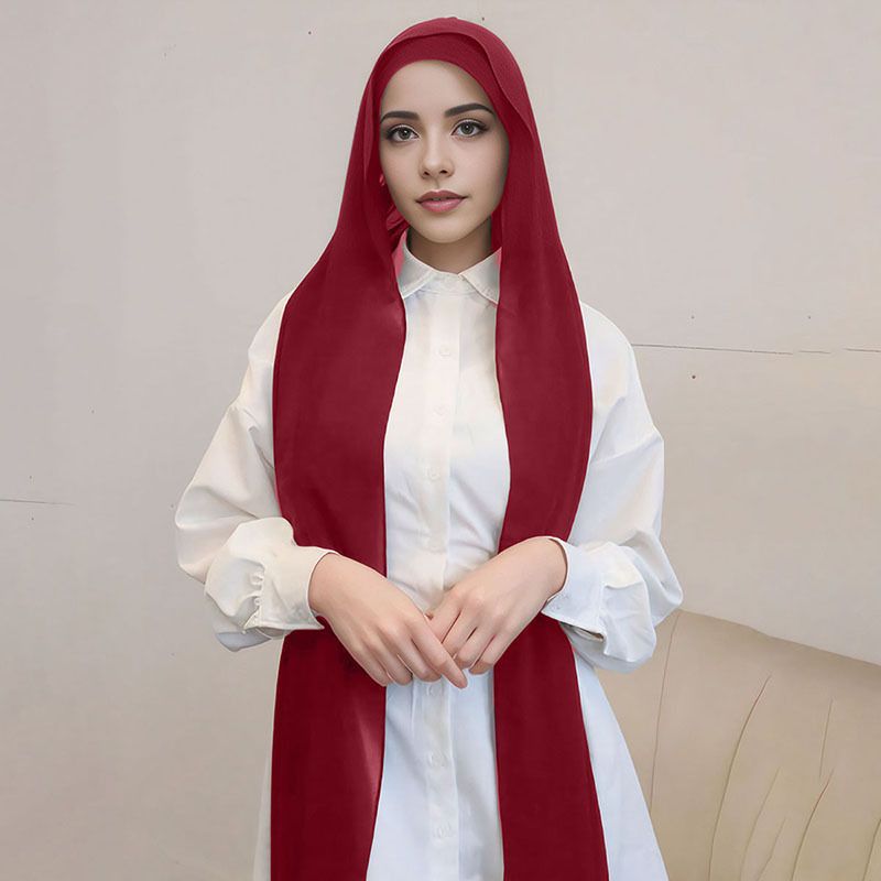 Vêtements pour femmes Nouveau turban en mousseline de soie plissé ensemble de chapeau à cordon de serrage combinaison de chapeau à bas plissé en mousseline de soie perlée de couleur unie_voghion.com