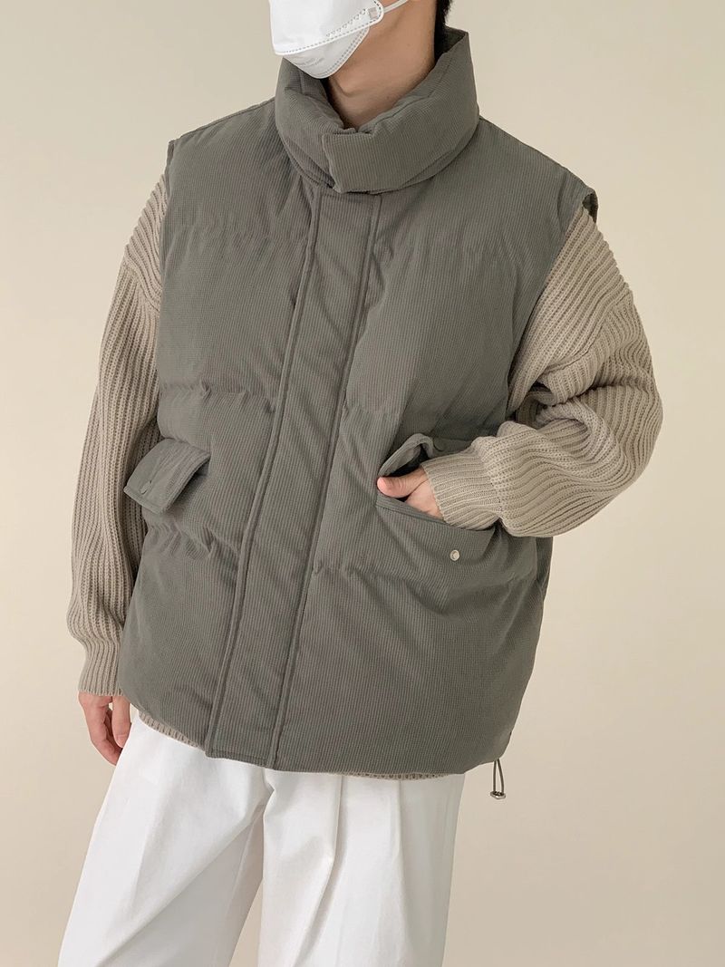 Gilet in velluto a coste a nido d'ape da uomo, gilet in cotone con collo alto, giacca invernale da uomo in cotone spesso, casual, a strati_voghion.com