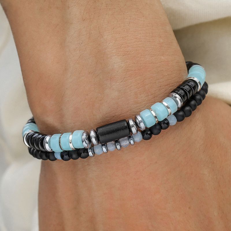 Retro Men's Wooden Beads Turquoise Bracelet Combination Multi Layer Stacking Elastic Beaded Bracelet Hip Hop Holiday Bracelet Men_voghion.com