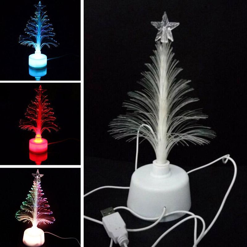 Christmas Tree USB Power -Colour Desk Glowing Fiber Optic Mini Christmas Tree Top Star Light Christmas Xmas Holiday Decoration_voghion.com