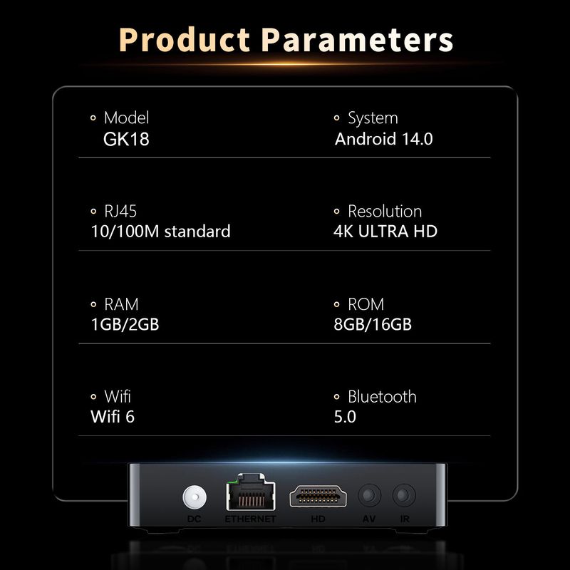 Décodeur GK18 RK3518 WiFi 6 Android 14 BT5.0 HD TV Box_voghion.com