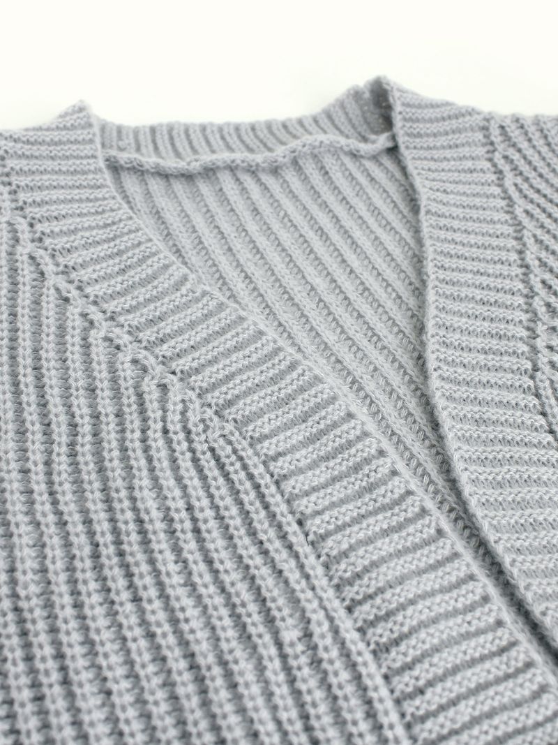 Cardigan oversize da donna con scollo a V, maniche lunghe, tasche, in morbida maglia aperta sul davanti per un comfort casual (nero, grigio chiaro, grigio scuro)_voghion.com