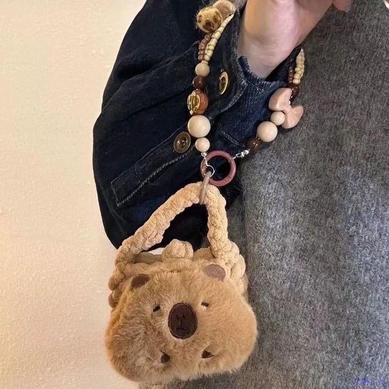 Süße Plüschtasche, Cartoon, Braun, geeignet für iPhone, Karten, Capybara Bala, Aufbewahrung, Kopfhörer, Schutzhülle, Geldbörse_voghion.com