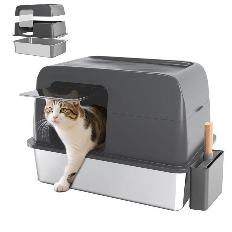 Extra Large Closed Stainless Steel Cat Litter Box Odor-Proof Splash-Proof_voghion.com