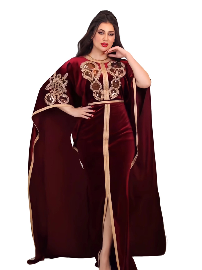 Abbigliamento da donna Abito in velluto dorato con paillettes Gonna lunga_voghion.com