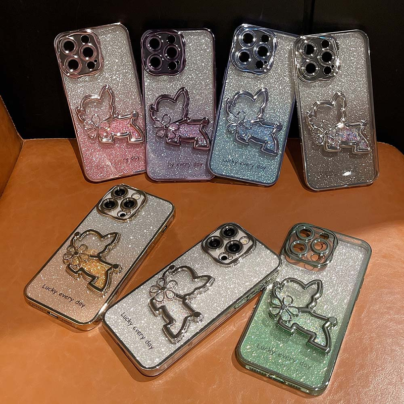 Luksuzna galvanizirana torbica za telefon z bleščicami, tekočim živim peskom in rožo za psa za iphone 14 13 12 11 Pro Max Gradient Bling odbijač_voghion.com