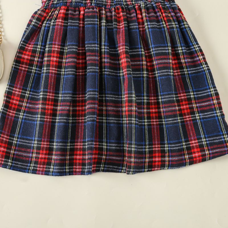 Mother & Kids Un pezzo del vestito a maniche corte per ragazze nuovo stile estivo 2024 per bambine con colletto a quadri a quadri_voghion.com