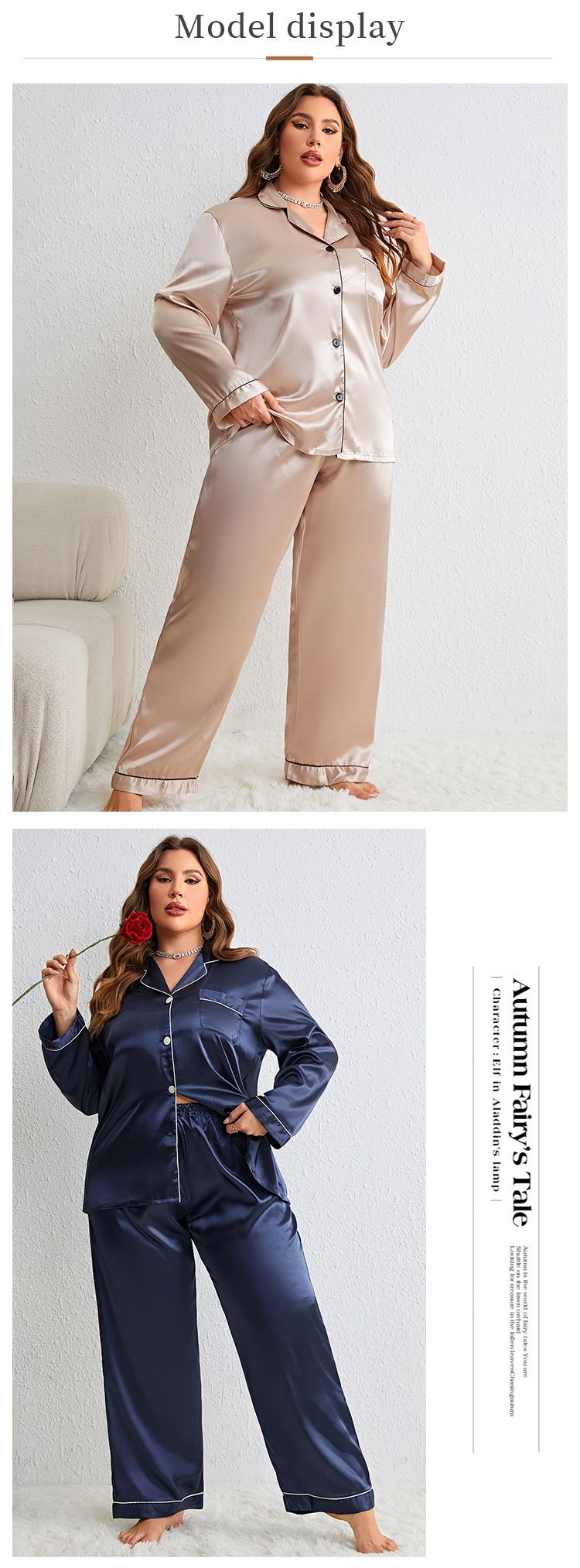 Vêtements de nuit pour femmes en soie glacée, pantalon fin à manches longues, cardigan en soie, grande taille, ensemble de vêtements de maison sexy_voghion.com