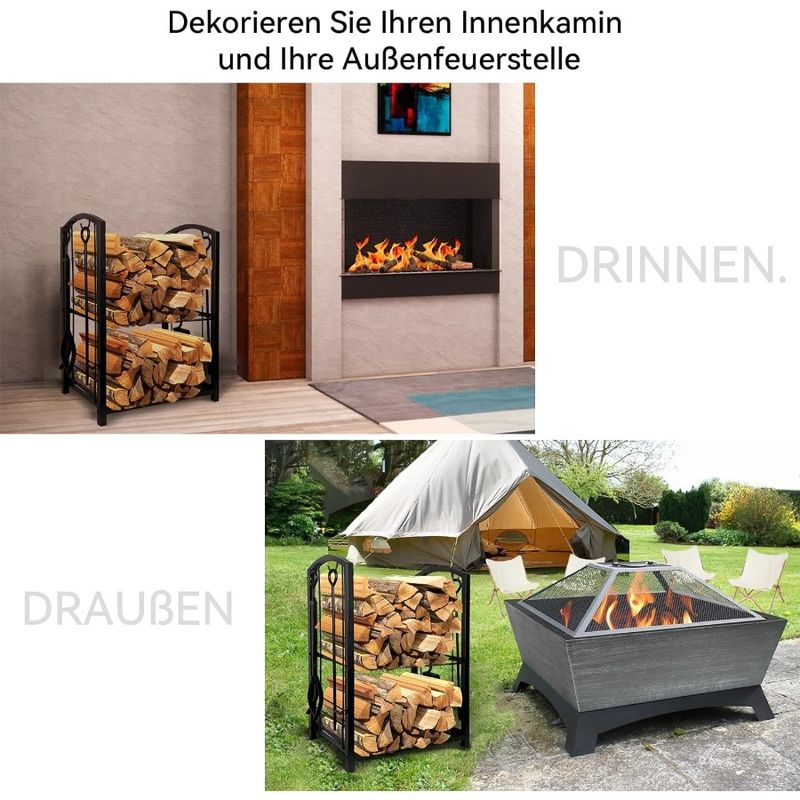 Fireplace Fireplace Firewood Rack 2Layer 4Piece Wood Firewood And Firewood Tools Metal Accessories With Indoor Stove Set S Rack_voghion.com