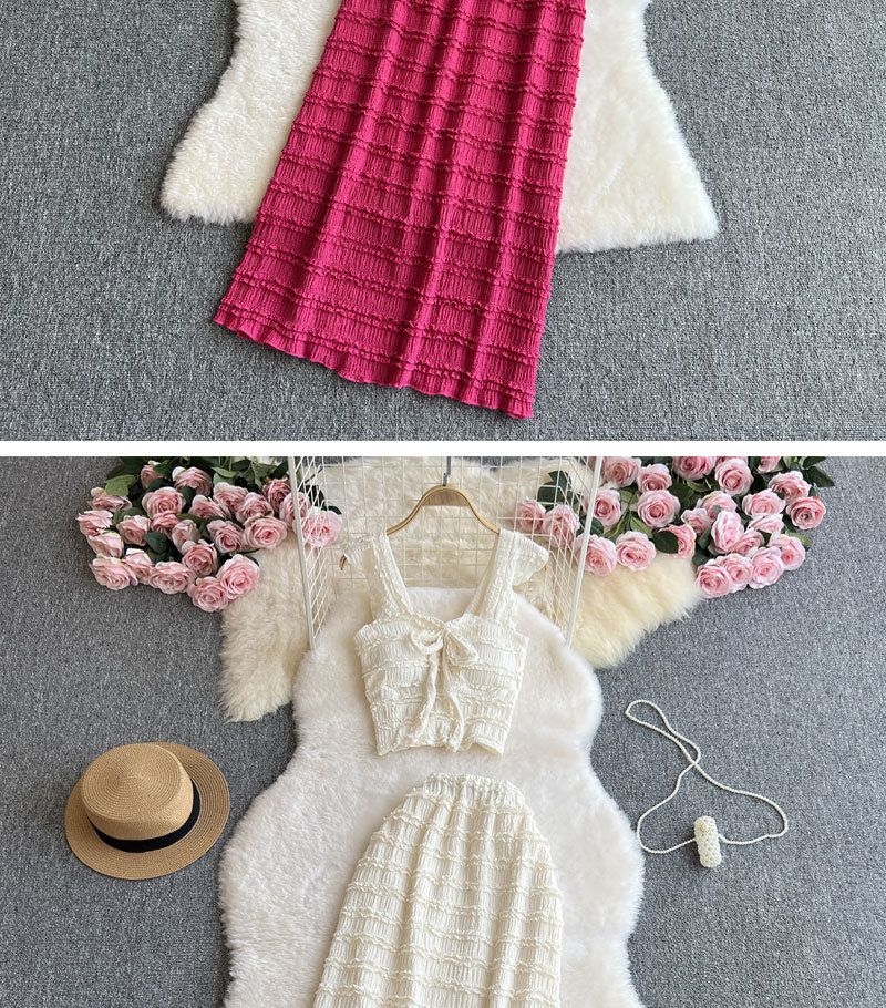 Abbigliamento da donna, canotta estiva con spalline sottili, top a tubino, gonna lunga snellente a vita alta_voghion.com