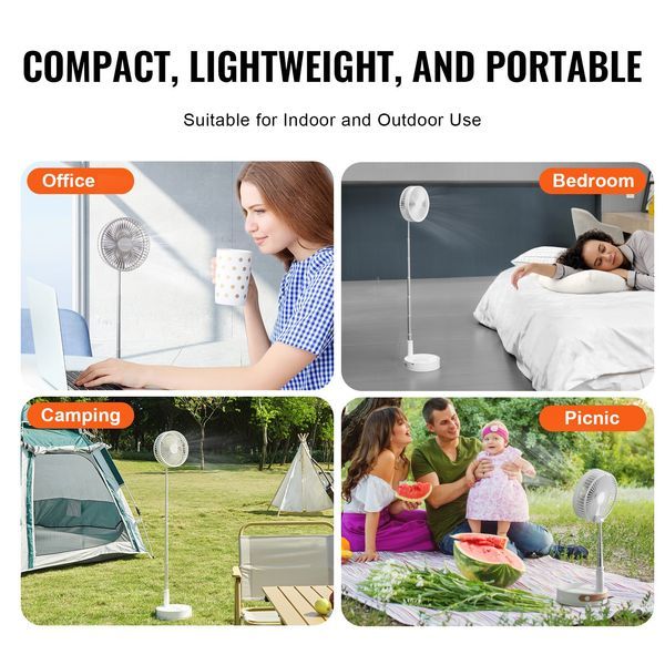 8 Inch Foldable Oscillating Standing Fan With Remote Control, 4 Speed Adjustable Portable Desk Quiet Fan, 7200mah Rechargeable USB Small Fan, Folde_voghion.com