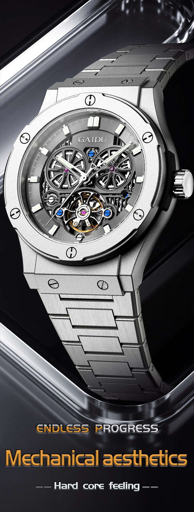 Men's Stainless Steel Automatic Mechanical Watch With Luminous Hands, Water Resistant Business Watch, Round Dial, Mineral Glass, Butterfly Clasp_voghion.com