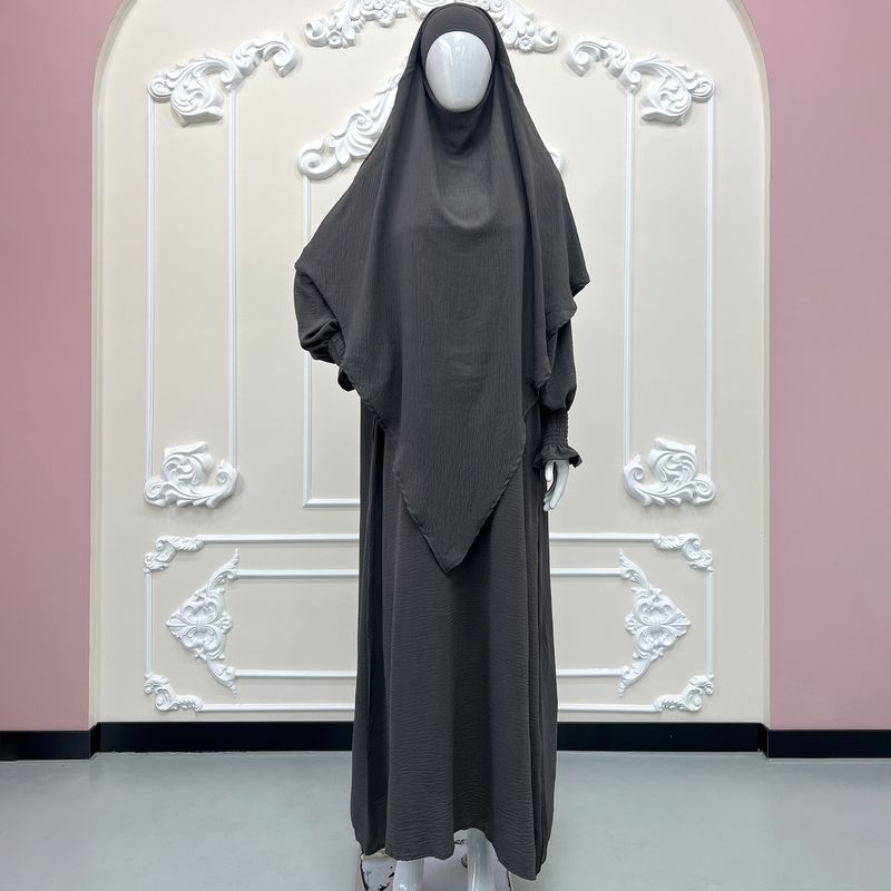 Women's Clothing Ice Silk Wrinkled Two Piece Suit Solid Color Pocket Robe Front One Back Two Double Layer Headscarf_voghion.com