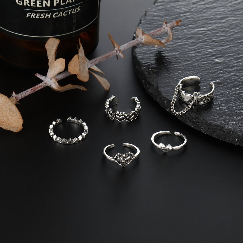 Neu Personalisierte Kombination Herz Kette Öffnen 5-Teiliges Set Ringe Schmuck_voghion.com