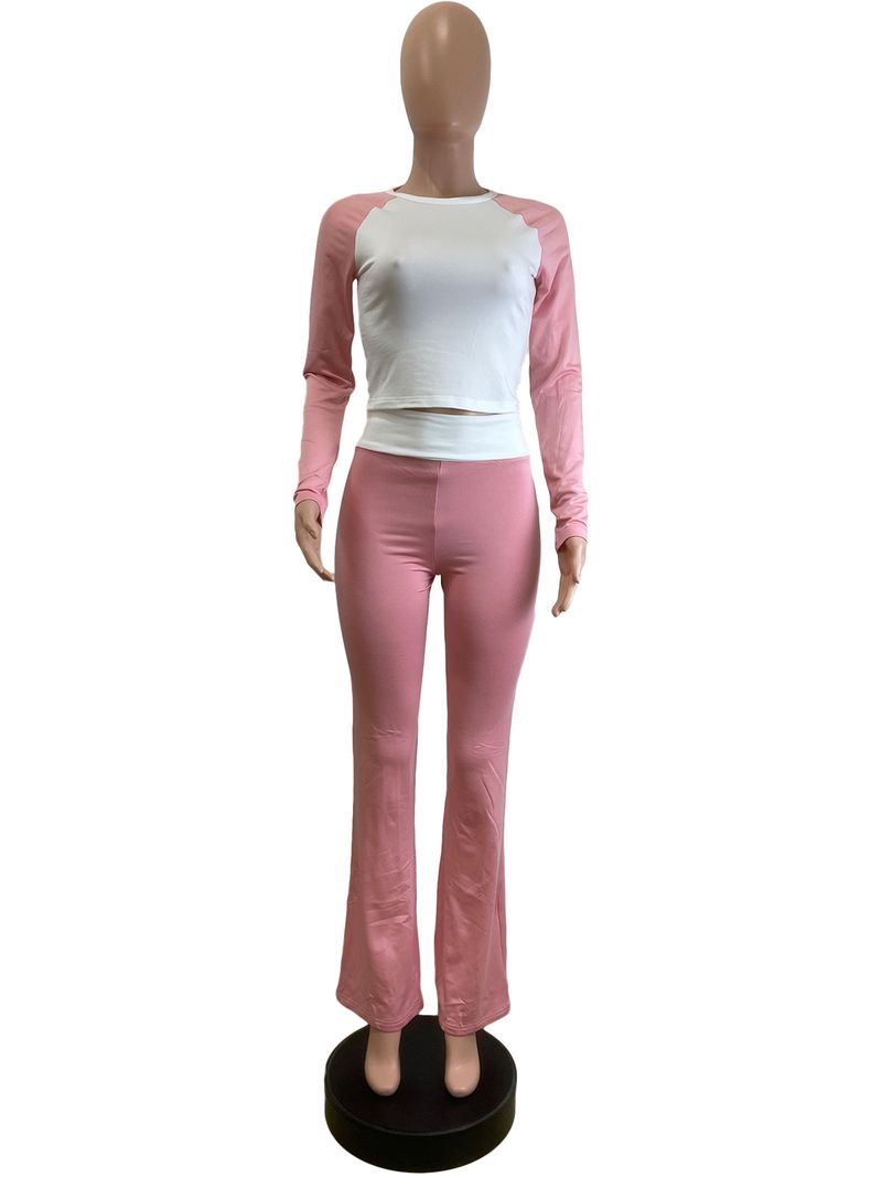 Y6058 New Women's Clothing Color-Block Tight High-Waist Folded Slim Fit Fleece-Lined Sports Yoga Pants Set_voghion.com