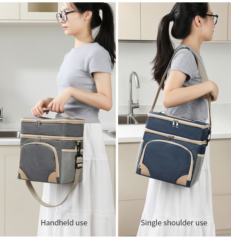 Double Layer Insulation Bag For Outdoor Camping, Picnicking, Office Workers, Large Capacity Lunch Box Insulation Bag_voghion.com