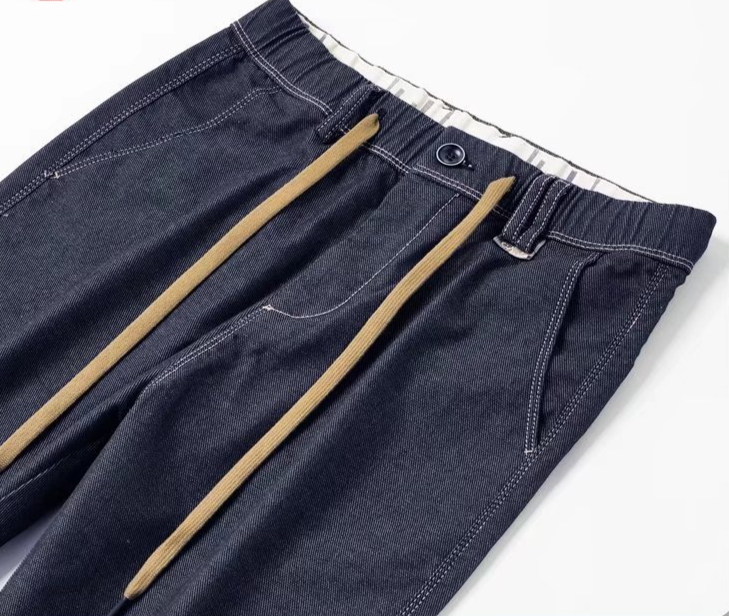 Men's Clothing Spring and Autumn Fashion Waist Drawstring Overalls Casual Versatile Thin Jeans Men's Handsome Retro Temperament Trousers_voghion.com