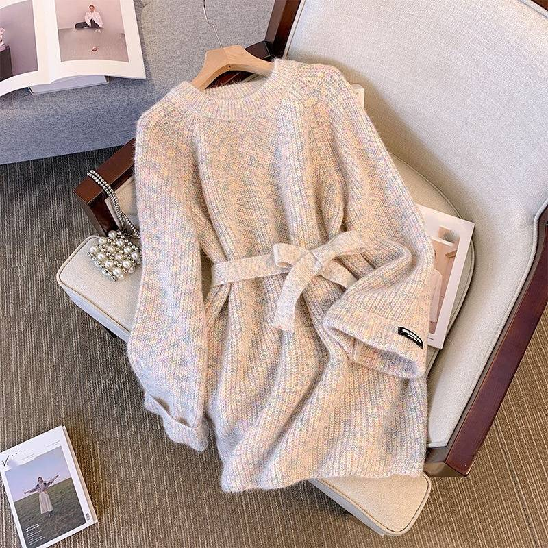 Women's Clothing mid length waist knitted sweater large size fat mm loose slim chic mid length top_voghion.com