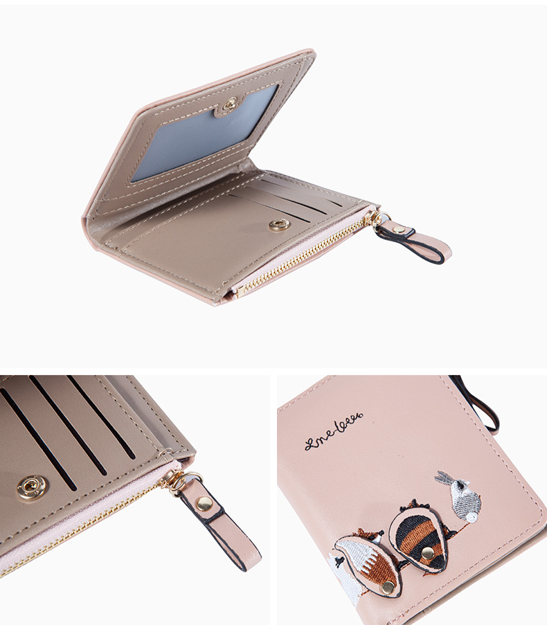 Embroidered Small Wallet Cute Female Student Short Zipper Coin Purse Multi Card Slot Card Holder Folding_voghion.com