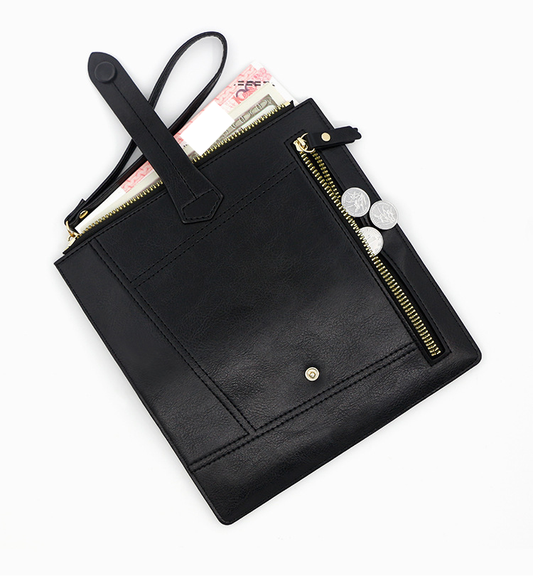 Carteira masculina, bolsa feminina, couro sintético, porta-moedas longo com zíper_voghion.com