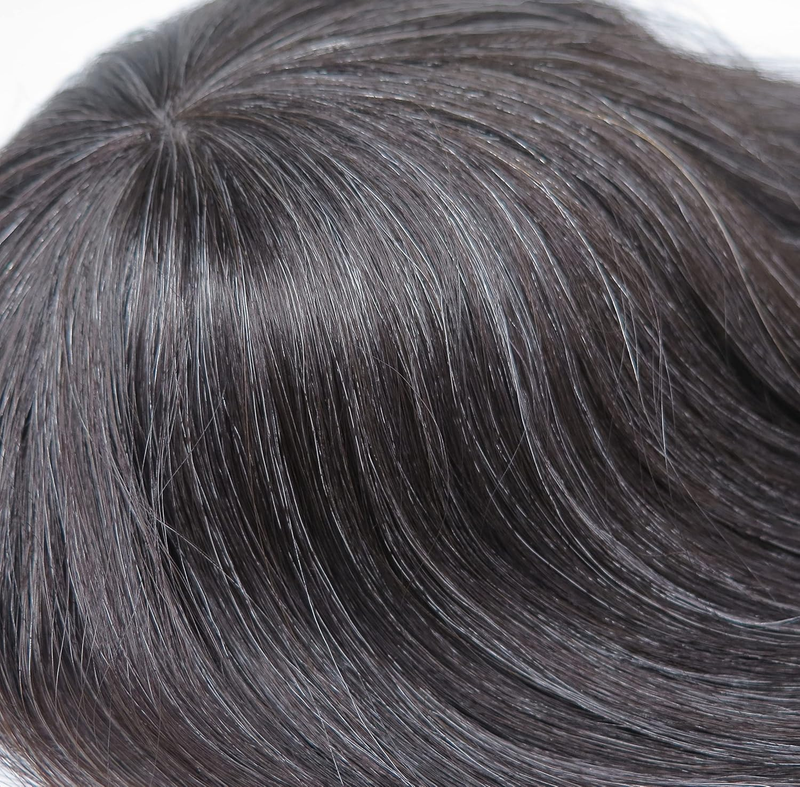 Euro Injection Toupee For Men 100% European Virgin Human Hair Injection Thin Skin Base Hair Replacement System Natural Black With 30% Grey Color #1B30_voghion.com