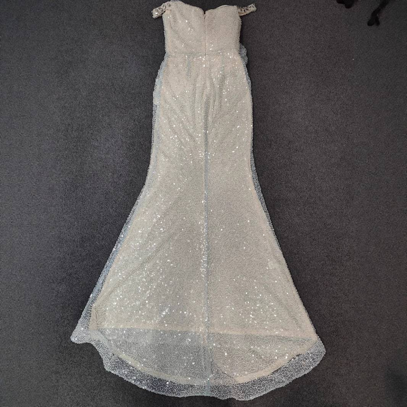 Robe de soirée sirène élégante, moulante et à paillettes, épaules dénudées, idéale pour les fêtes et les banquets – Coupe ajustée, taille haute, longueur au sol_voghion.com