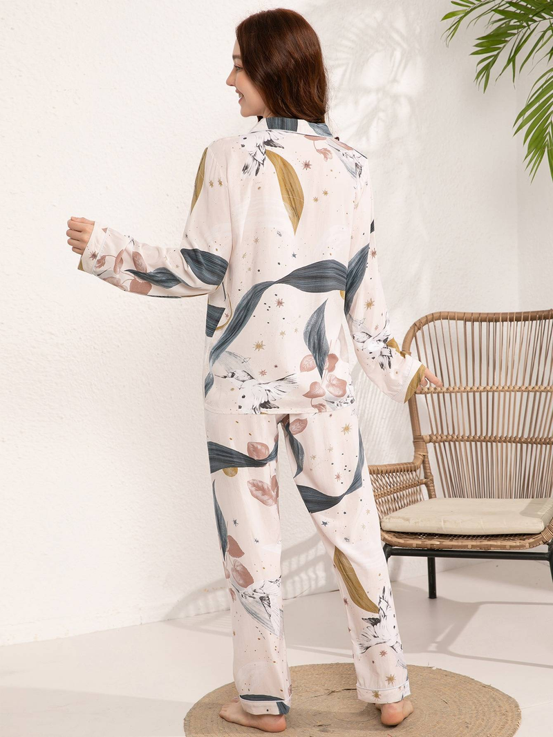 Autumn New 100% Adhesive Long Sleeved Pants Women's Sleepwear Set 3XL Plus Size Long Sleepwear Women's Home Sleepwear_voghion.com