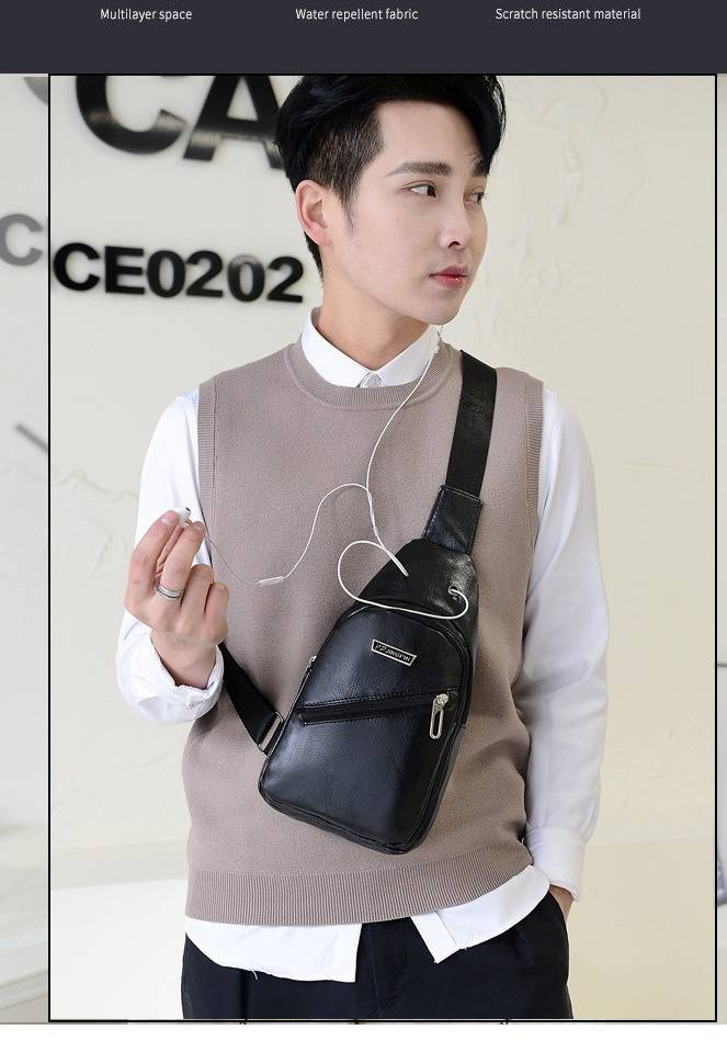 Men's Stylish Crossbody Sling Bag - Waterproof PU Leather, Large Capacity, Adjustable Strap For Travel, Gym & Business (Black, Khaki, Dark Brown)_voghion.com