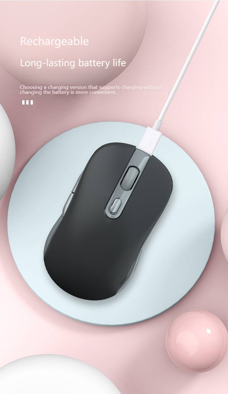 Mouse sem fio Bluetooth multidispositivo, clique silencioso ergonômico, conectividade de 3 modos para PC/laptop/tablet, portátil e recarregável, 6 botões_voghion.com
