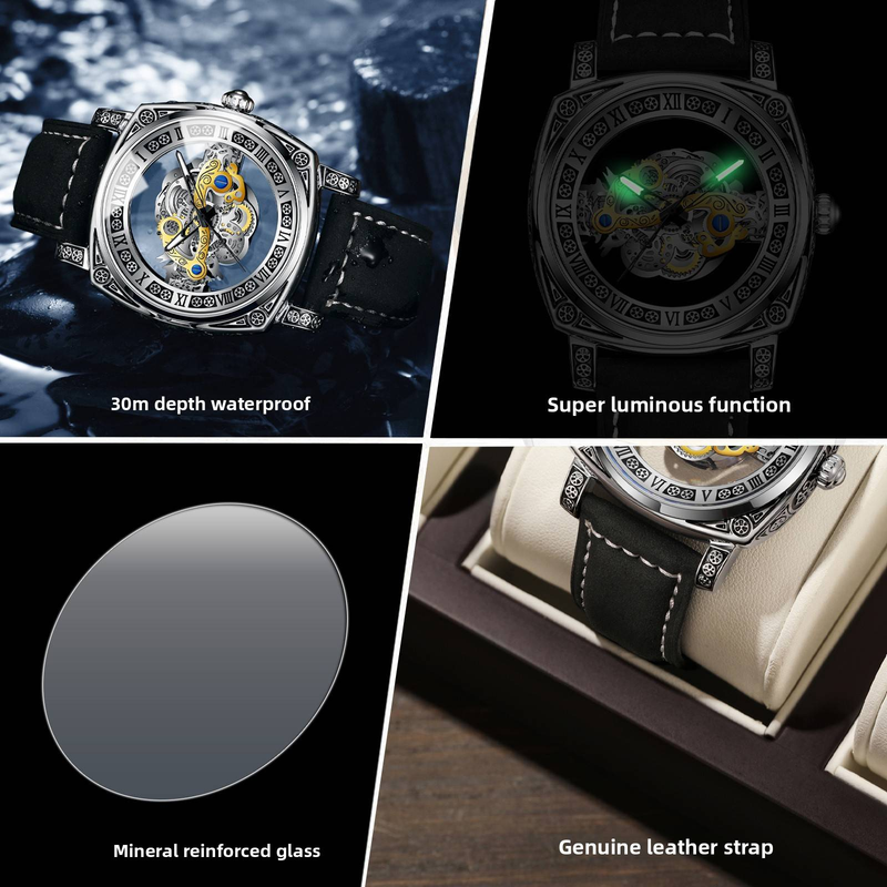 Luxuriöse Herren-Quarzuhr mit Edelstahlarmband, skelettiertem Zifferblatt, wasserdicht, Datumsanzeige und Leuchtzeigern für Business und Freizeit_voghion.com