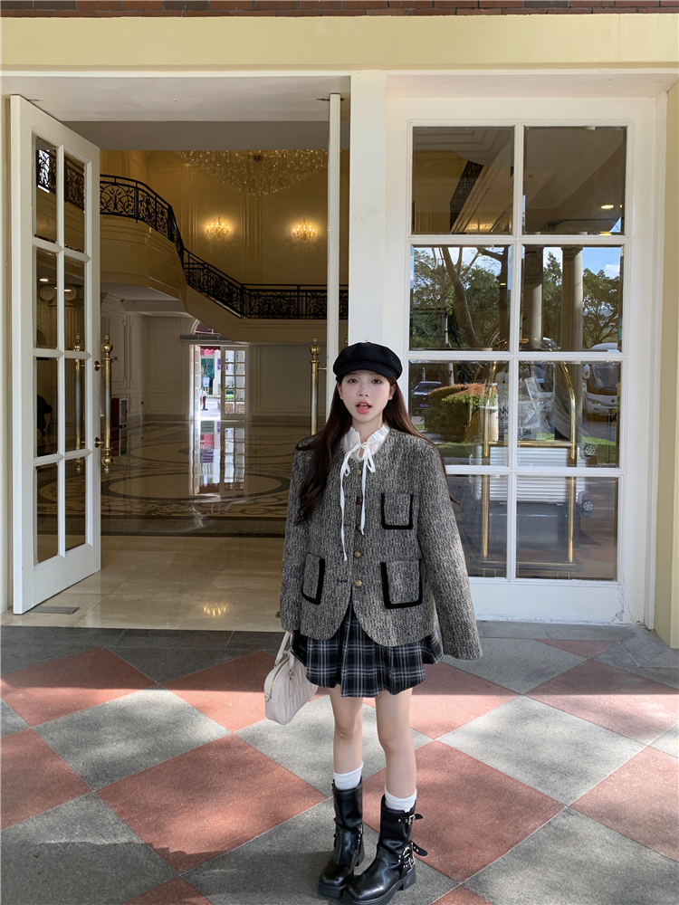 Giacca coreana a maniche lunghe a quadretti dal design di fascia alta Cappotto girocollo monopetto da donna Cappotto di lusso da donna da ufficio autunno inverno_voghion.com