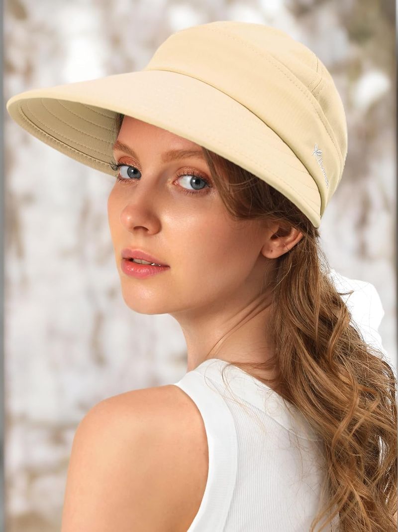 Sun Hats For Womens Wide Brim Visor UV Protection Dual Purpose Hat For Beach Summer Packable Cap_voghion.com