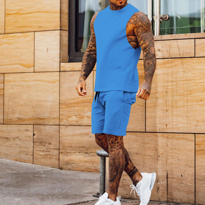 Cross-border European And American New Summer Sleeveless Sports Suit Men's Breathable Thin Round Neck Solid Color Vest_voghion.com