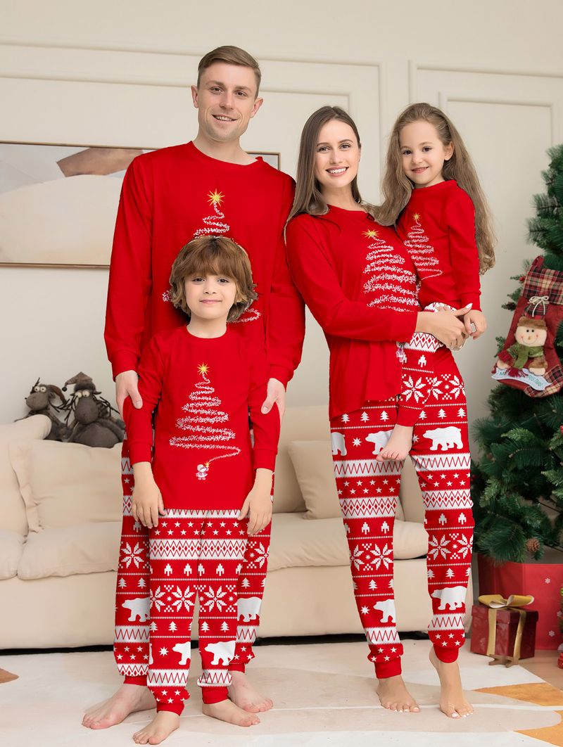 Conjunto de pijamas natalinos combinando para a família – Pijama de lã com estampa de Papai Noel para adultos, crianças e animais de estimação (vermelho, 6 tamanhos)_voghion.com