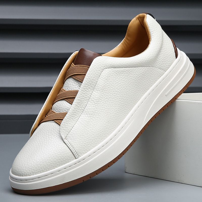 Hochwertige weiße Sneakers aus echtem Leder für Herren mit dicker Sohle, trendige Herbst- und Freizeitschuhe zum Hineinschlüpfen_voghion.com