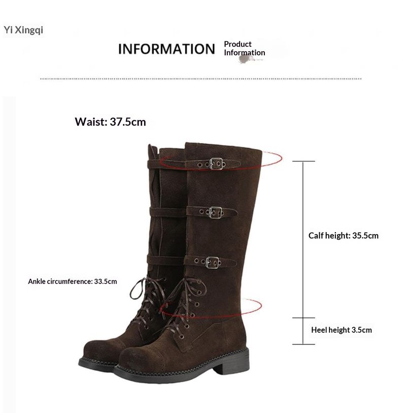 Voyage Rindsleder-Version ~ Lange Stiefel aus echtem Leder für Damen, neuer Herbst- und Winterstil, Schnürstiefel mit hohem Schaft, eckige Zehenschnalle_voghion.com