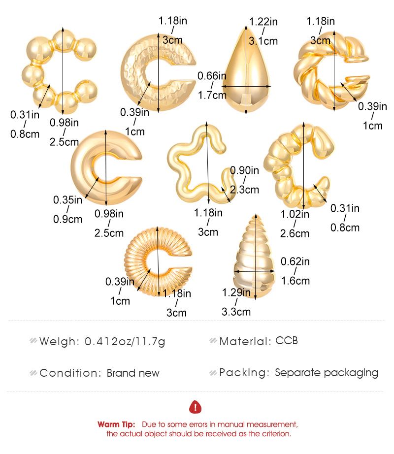 1 Piece 1 Set 1 Pair Classic Style C Shape Geometric Water Droplets Plating CCB Drop Earrings Ear Cuffs Ear Studs_voghion.com