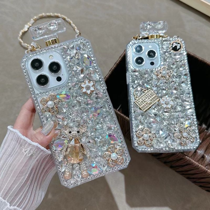 Luxus Glitzer Niedliche Kleine Bär Hülle für iPhone 16 E 15 ProMax 14 Plus 13 MINI 12 11 X XR XS Max 7 8 Halbverpackte Hülle_voghion.com