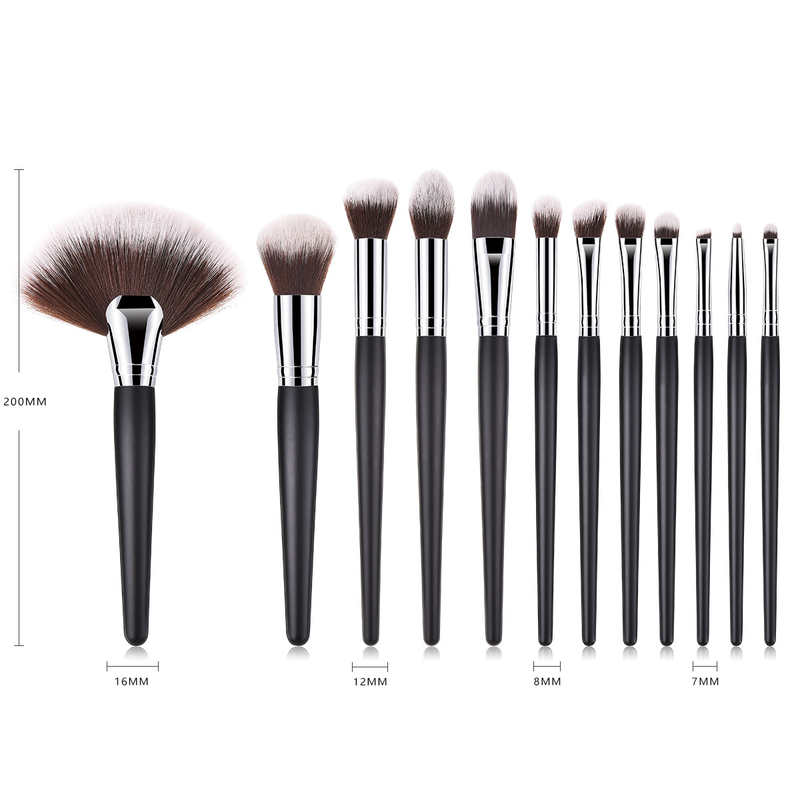 5/7/11/12 Stück Make-up-Pinsel, Make-up-Werkzeuge, Augenset, Lidschattenpinsel, schwarzes und silbernes GUIHUI_voghion.com