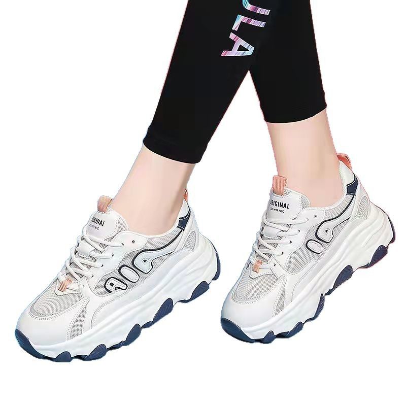 2025 New Women's Spring Korean Style Mesh Casual Comfortable Breathable Dad Shoes Thick Sole Sneakers_voghion.com