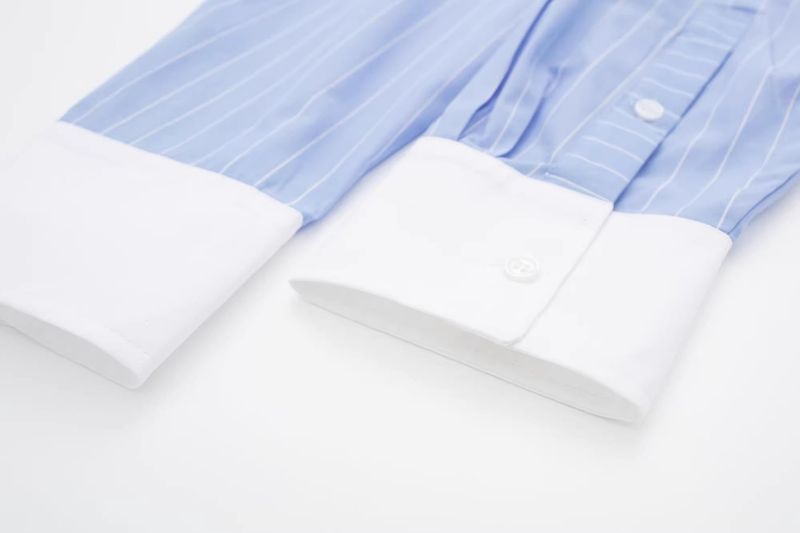 Women's clothing New Women's Striped Contrast Color Shirt Top + Elastic High Waist Shorts Two-piece Set 8BS9697_voghion.com