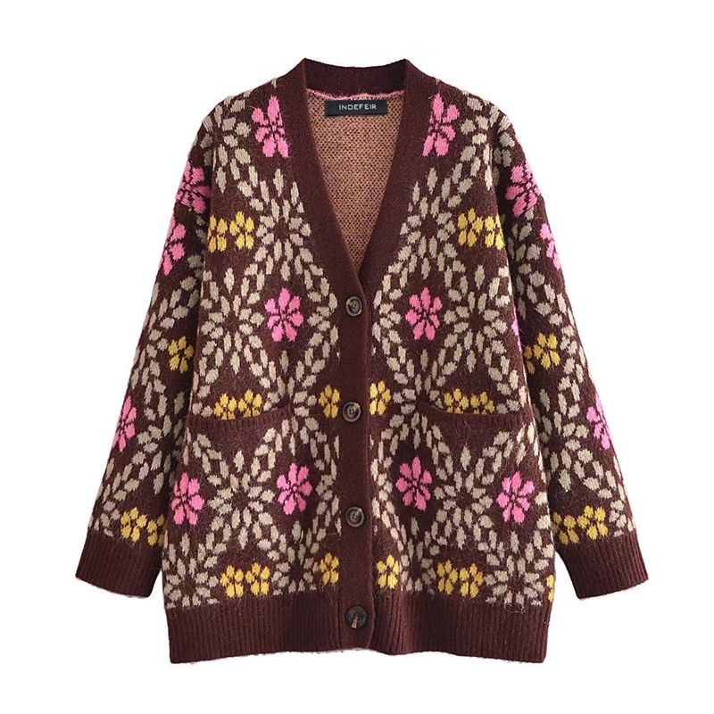 Abbigliamento donna 2024 autunno e inverno nuova moda di strada casual cardigan jacquard con scollo a V_voghion.com