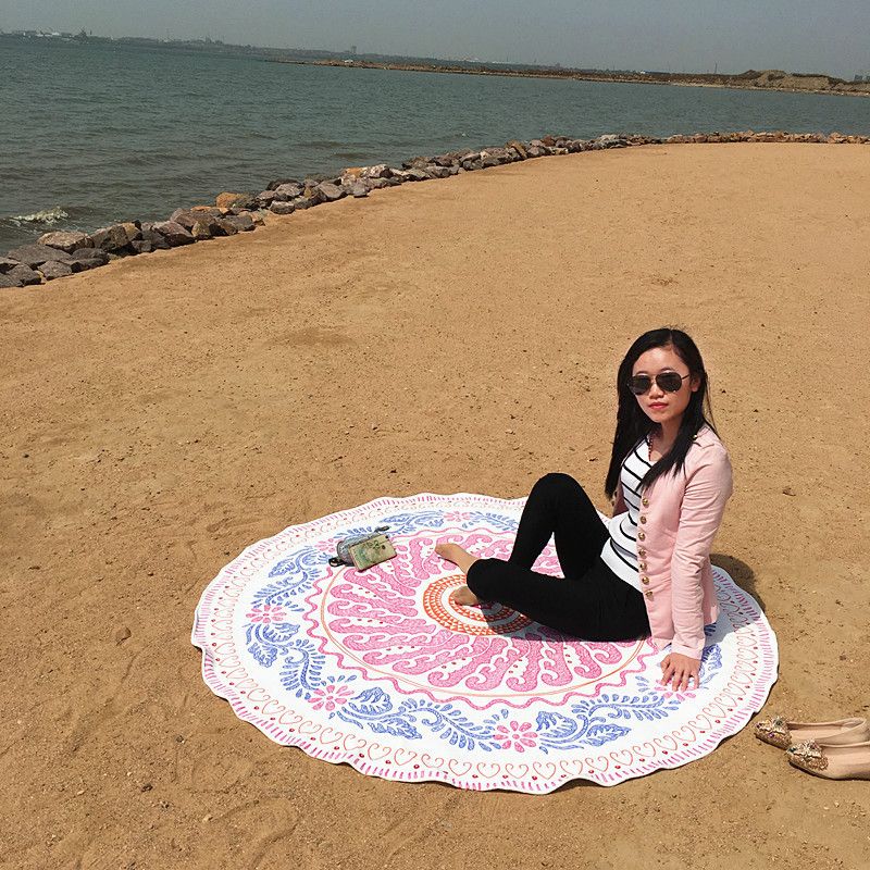 Cotton Terry Cloth Beach Hawaii Bath Style Active Printing Yoga Mat Round Bath Towel_voghion.com