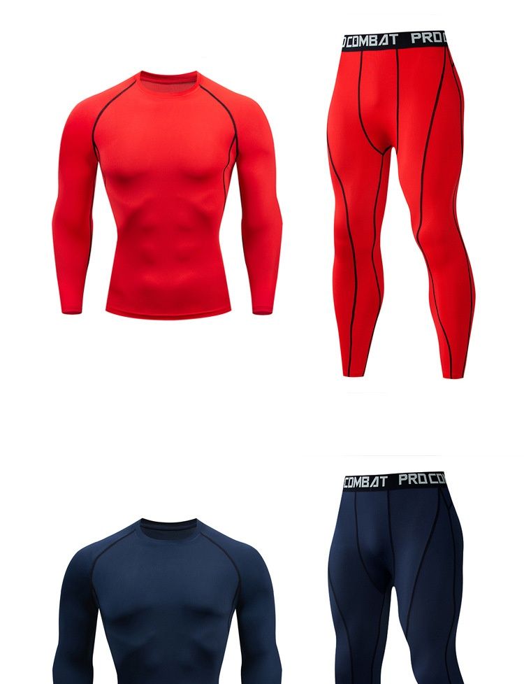 Pantaloni a maniche lunghe da uomo per attività all'aperto, set sportivo attillato per il fitness, basket, calcio, base per la corsa, compressione e asciugatura rapida_voghion.com
