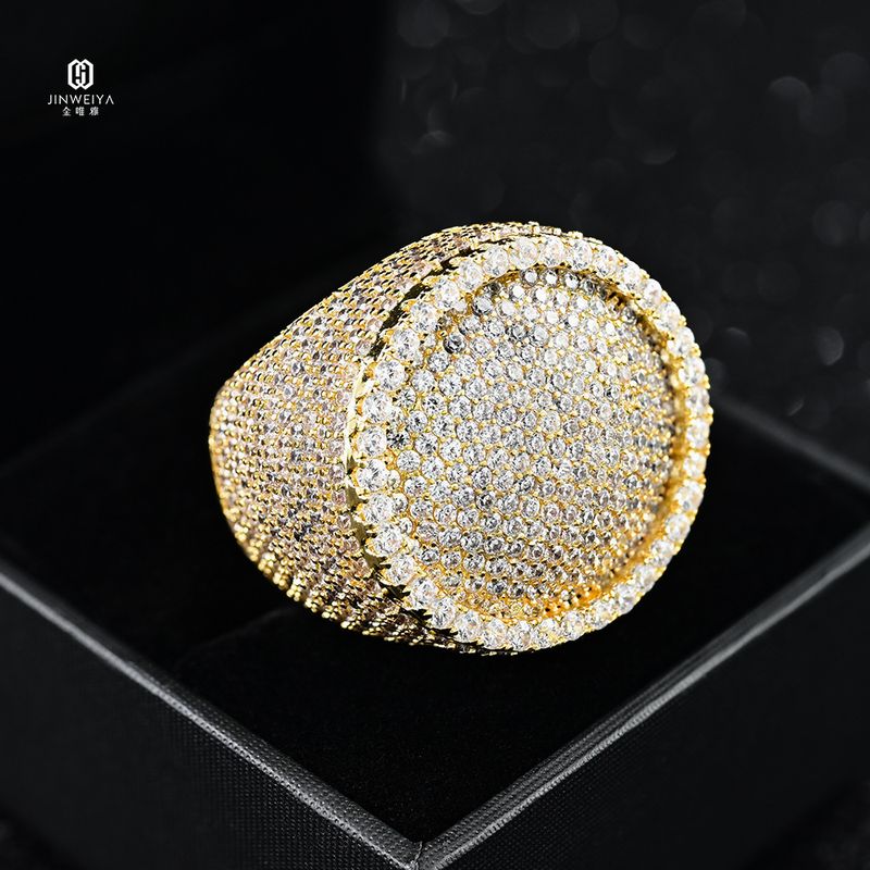 Men's Zircon Hip-Hop Trend Gold Plated Cuban Round Personality Full Stone Ring_voghion.com