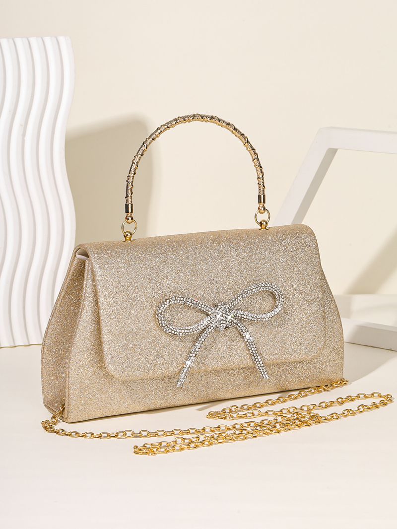 Nuova borsa a mano con fiocco tempestato di diamanti e glitter in polvere, borsa da donna per banchetti alla moda e semplice_voghion.com