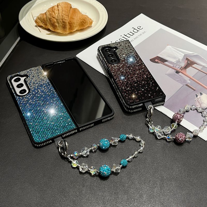 Luxury Diamond Change Color Crystal Strap Wrist Chain Bracelet Phone Case Cover For Samsung Galaxy Z Fold 3 4 5 6 W22 W23_voghion.com
