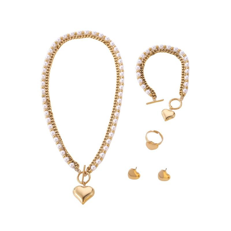 Gioielli in acciaio al titanio con incisione, catena cubana, collana di perle, bracciale, orecchini e anello_voghion.com