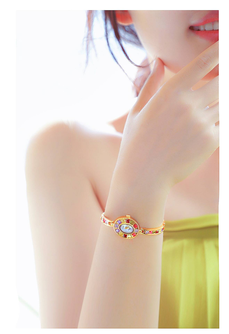 Ladies Quartz Watch Light Luxury Colorful Gemstone Inlaid Bracelet Watch_voghion.com