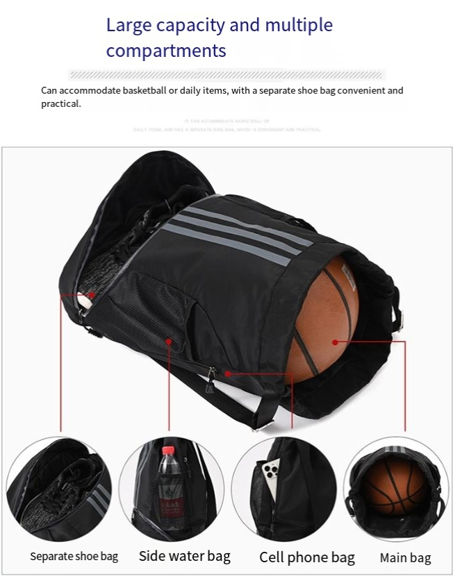 Sac de basket-ball, sac d'entraînement à cordon, sac à dos à cordon, étanche, séparation humide et sec, sac de natation, sac de rangement pour ballons de fitness_voghion.com